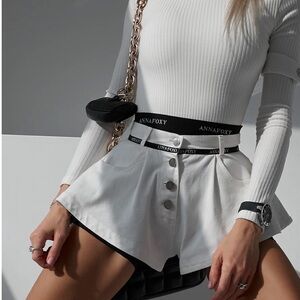 AnnaFoxy White High-Waisted Flare Button Fly Shorts- size small